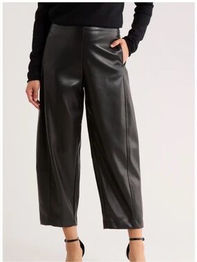 Max Studio Black Faux Leather Tapered Pants